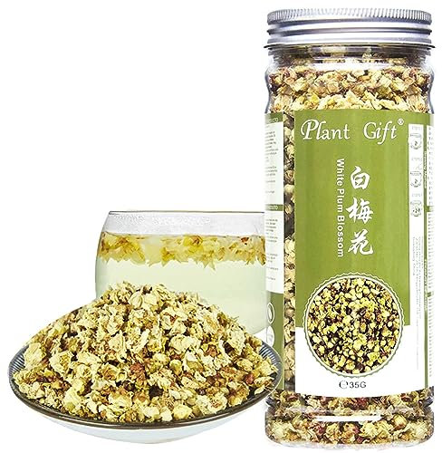 Plant Gift Weißer Pflaumenblütentee Trockenblumentee, White Plum Blossom Tea/白梅花 Pflaumengrüner Tee Loser Bio-Gesundheitstee Kräutergrüner Pflaumenblütentee 35g/1.23oz