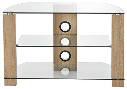 AVS-L630-600/3OC Meuble Tele Support TV en verre transparent et chêne jusqu'à 32''