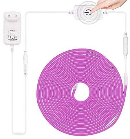 XUNATA 5m Striscia LED al Neon Dimmerabile con Interruttore Dimmer Tattile, Viola Nastro Leggero a Corda Flessibile DC 12V, Fai da te Home Art Decor Luce Pubblicitaria Commerciale