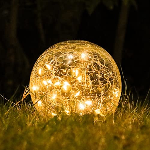 Tremdwoto Garden Solar Lights, Cracked Glass Round Ball Light Outdoor Decor, Waterproof Decorative Warm White LED Globe Light for Landscape Walkway Backyard Patio Yard Lawn Pathway Garden Decoration
