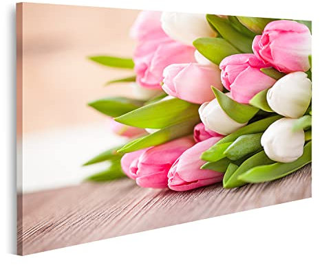 Bild auf Leinwand Strauß Tulpen Vor Frühlingsszene Wandbild Poster Kunstdruck Bilder
