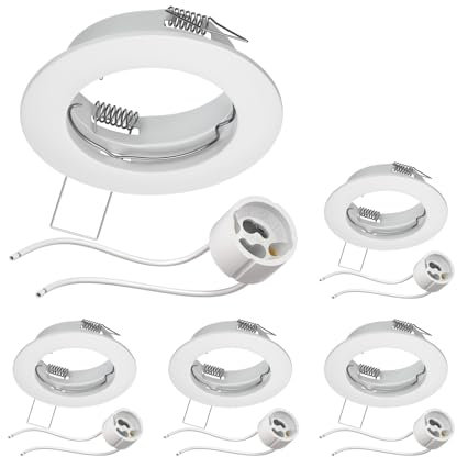 ledscom.de 5 Stück Decken-Einbaurahmen FERE Einbaurahmen weiß matt (LED/Halogen/GU10/MR16/PAR16/50mm) inkl. GU10 Fassung