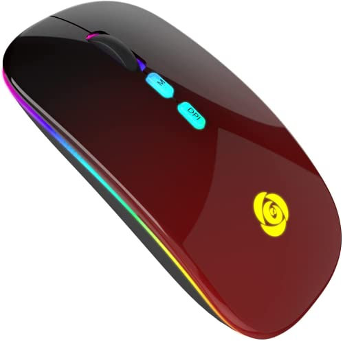 Raton Inalambrico, Ratón Bluetooth LED, Raton Inalambrico Silencioso con Receptor USB de 2,4 GHz y Tipo C, 7 Colores, 3 dpi (800/1200/1600), Compatible con iPad/PC/Mac/Windows
