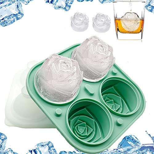Silikon-Eiswürfelformen mit Deckel, 3D-Rosenform, Eiskugelhersteller, BPA-freie Formen, leicht zu lösen, Silikon und flexible Tabletts, wiederverwendbar, ideal für Gefrierschrank, Whiskey, Cocktail