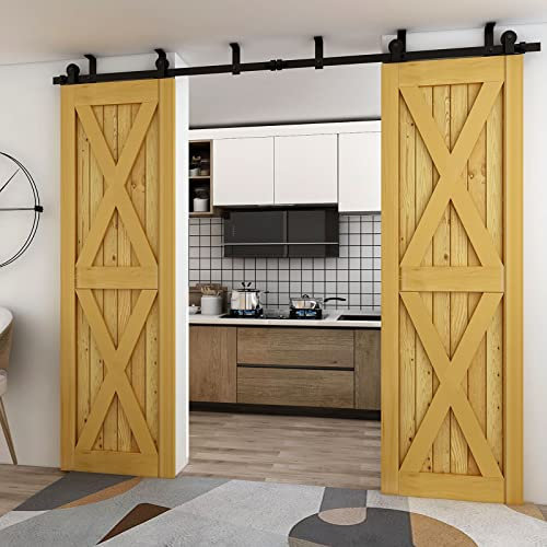 BONIKLUBA 3,6 m Schiebetür-Hardware-Set, Wandhalterung, Deckenhalterung für Doppeltüren (T-förmiges Rollenaufhänger-Set)