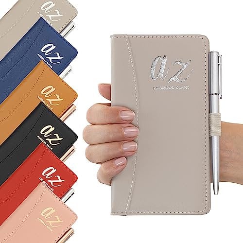 Evelay Address Book A-Z Grey Index Hard Back Cover Slim Address & Pen Telephone Alphabetical Tabs (Grey)