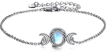 YFN Triple Moon Goddess Urn Armband für Asche Sterling Silber Pentagramm Pentagramm Feuerbestattung Armbänder Pagan Wiccan Asche Schmuck für Damen Herren (Silber-Wiccan Armband)