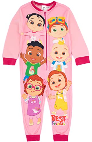 CoComelon Girls Onesie in Pink | Kids All In One Fleece Loungewear | JJ Cody Nina Bella Cece Fun Cosy PJs Sleepsuit Nightwear | Pajama Bodysuit Romper Merchandise Gift for Children