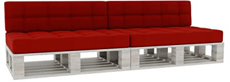 Gutekissen® Palettenkissen Gesteppte Kissen mit Knöpfen, Palettenauflagen Sitzkissen Rückenlehne Gesteppt PFG 2xSet (Sitzkissen 120x80 +Rückenlehne 120x40), Rot