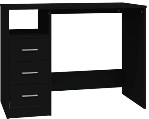 vidaXL Bureau avec tiroirs Noir 102x50x76 cm Bois d'ingénierie, Bureau d'ordinateur, Bureau d’écriture, mobilier de Bureau à Domicile, Bureau d'étude