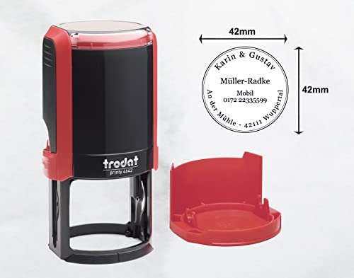 Trodat Stempel Personalisiert Rund – Wunschtext Eingeben und direkt hier Bestellen, Printy 4642, Durchmesser 42 mm, Gehäusefarbe Feuerrot