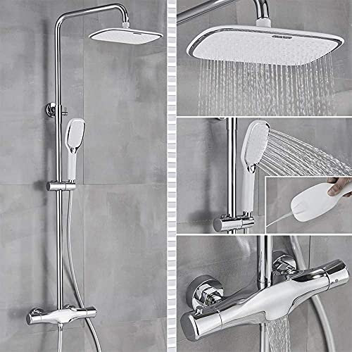 ZEDARO Duschsystem Badezimmer Thermostat Duscharmatur Schwarz Regendusche Mischbatterie Wandmontierte Badewanne Wasserhahn Duschsystem Badezimmer Duschset, Thermostat Schwarz A