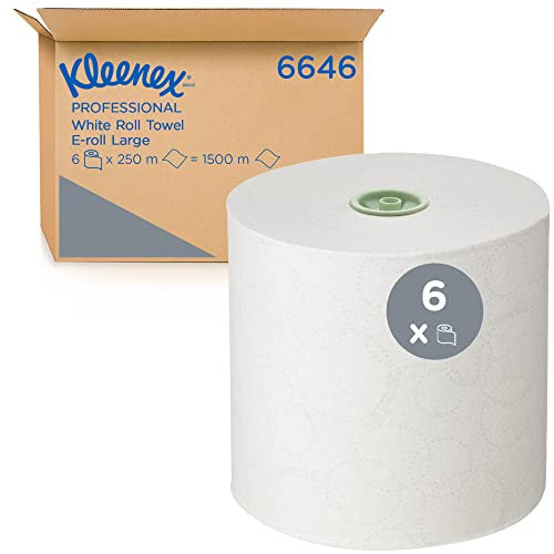 Kleenex Rolled Paper Towels 6646 - Rollo de toalla de mano grande E-Roll - 6 rollos de papel blanco de 250 m (1500 m en total)