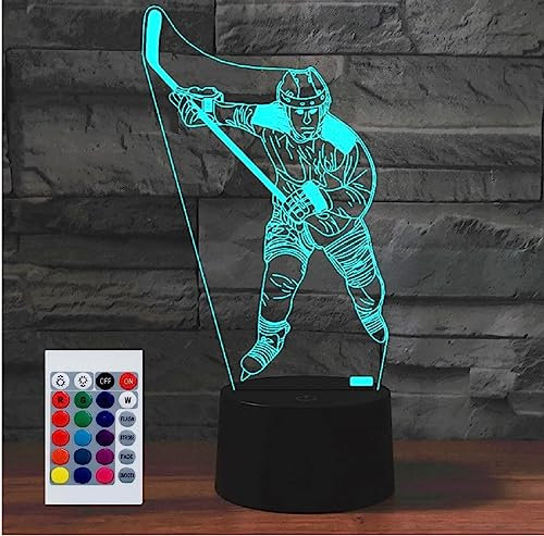 SUPERHONGJIHAO Nachtlicht für Kinder, 3D-Eishockey-LED-Lampe, mit Fernbedienung, 16 Farbwechsel Geschenk für Kinder