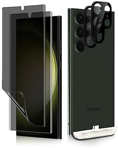 NicMool Protection D'écran Anti-Espion pour Samsung Galaxy S23 Ultra 5G [2+2 pièces] TPU Flexible Privacy Écran Protection + Verre Trempé Camera Lens Protection Film pour Galaxy S23 Ultra 5G