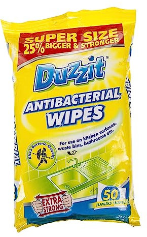 Duzzit Antibacterial Wipes - 50 Jumbo Wipes - Extra Strong - Pack of 3 (50 x 3, 150 Wipes)