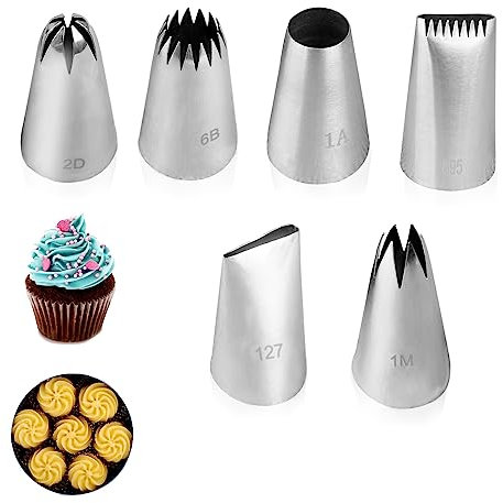 Spritztüllen 6 Stück 304 Edelstahl Tüllen Wiederverwendbarer Spritztüllen Blumen Set Kuchen Dekorieren Tipps für Zuckerguss Spritzgebäck und Dekorieren Cakes Muffins DIY