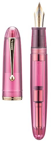 Jinhao 9019 Fountain Pen, Dadao Series #8 Extra Fine Nib, Red Transparent Acrylic Barrel with Golden Clip Big Size Writing Pen