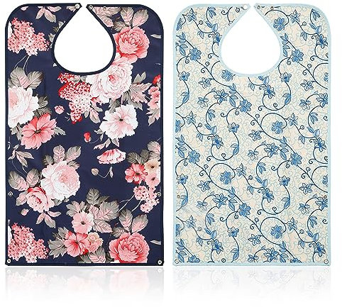 NQEUEPN 2stk Lätzchen für Erwachsene, Lätzchen für Erwachsene Waschbar Lätzchen für Erwachsene mit Schmutzfänger Lätzchen für Erwachsene mit Druckknöpfen für Kleidungsschutz für Ältere Frauen