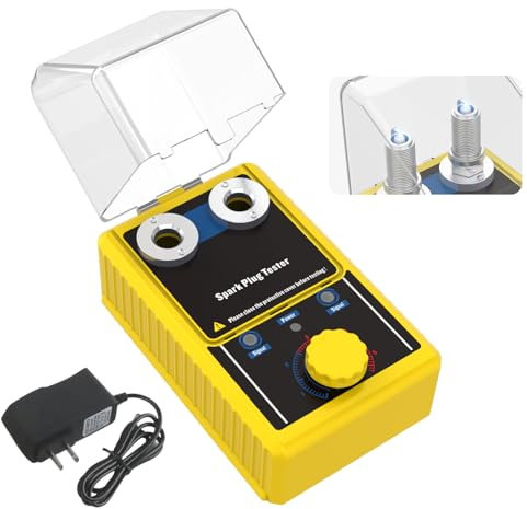 Tester per Candele Automobilistiche a Doppio Foro, BELEY Strumento Tester per Bobine di Accensione a Frequenza Regolabile 0-6000 giri/minuto & Coperchio Protettivo, per Auto e Moto a 12 V (Giallo)