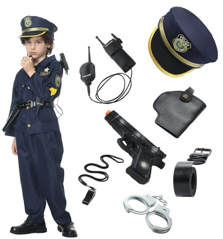 cuteDIY Polizei Kostüm Kinder Polizist Jungen Dunkelblau 110-116