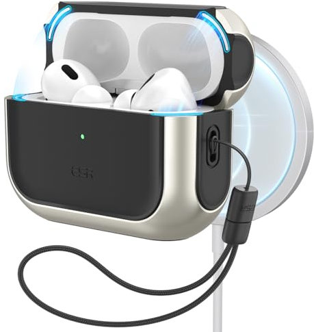 ESR Funda para AirPods Pro 2/1 Gen (2023/2022/2019), Compatible con AirPods Pro 2 (USB-C/Lightning Cable), Compatible con MagSafe, Protección contra Caídas, Tapa Magnética, Serie Orbit, Metallic