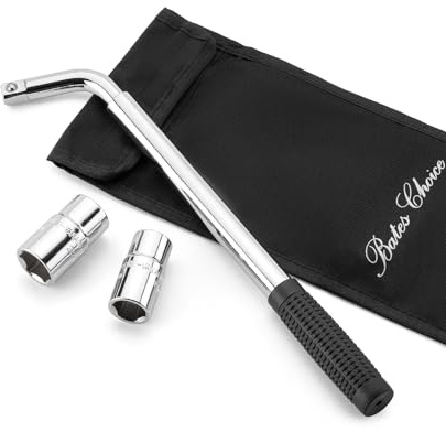 Bates Telescoping Lug Wrench - 1/2 Drive With 17/19mm and 21/23mm Sockets - Tire Iron and Nut Removal Tool