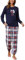 Reliwel Pyjama Femme Coton Ensembles de Pyjama Femme Hiver Chaud Haut Col Rond Manches Longues et Bas de Pyjama à Carreaux Vêtements de Nuit 2 Pièces Confortable Détente