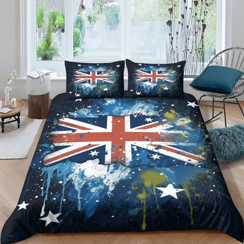 Lorolivier Kartes Bettwäsche 2 Teilig Bettwäsche Set Australien Bettbezug Und Kissenbezug Für Erwachsene Teenager Kinder,Single(135x200cm)