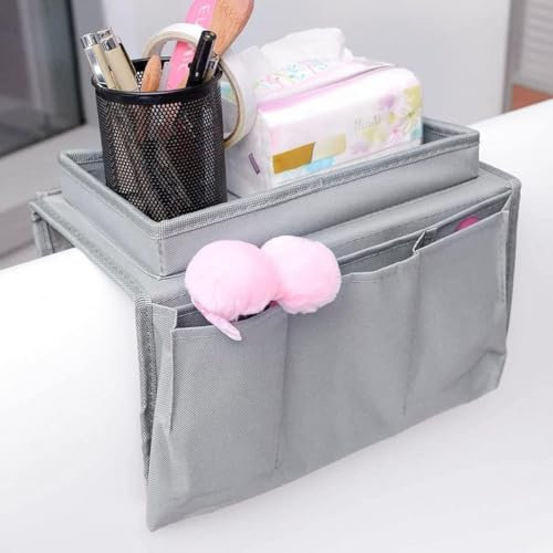 Sofa Armlehne Organizer Faltbar Sofa Bag mit Tablett No-Slip Sofa Caddy Tasche Couch Sessel TV Fernbedienung Halter Hängen Sofatablett Couch Aufbewahrungstasche für Snacks Getränke Magazin Handy iPad