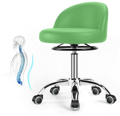 Rollhocker，Drehhocker mit Rollen，Arbeitshocker mit Rückenlehne，Schreibtischhocker Höhenverstellbar für Massage Office Home Salon Hocker Stuhl barhocker küchenhocker hocker höhenverstellbar (Grün)