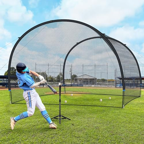 SHANTRA Schlagkäfig mit Rahmen und Netz, 4 m und 6,7 m, Baseball-Schlagkäfig für Hinterhof, Baseball- und Softball-Schlagkäfignetz für Outdoor-Schlagen und Aufstellübungen, 3,3 x 3,5 x 2,4 m