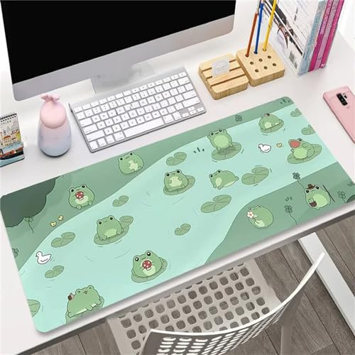 Suneve Süße Frösche Mousepad XXL,Mauspad 900x300x3mm Gaming Mauspad mit Genähten Kanten,rutschfeste Gummimatte,wasserdichte Mauspad Desk Mat für Zuhause,Büro,Gaming Mauspad