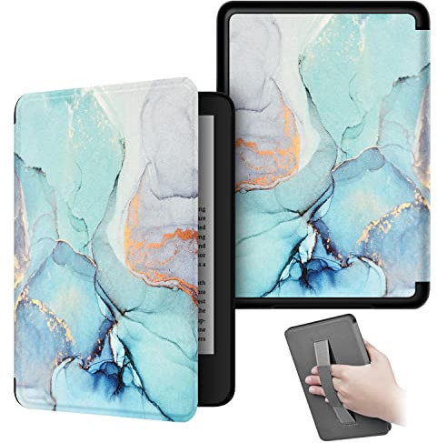 Schlanke Hülle für Kindle Paperwhite 11. Generation 2021 & Signature Edition (6,8) - Leicht, mit Auto Sleep/Wake und Handriemen, Nicht Kompatibel Mit Anderen E-Book-Readern (Grüner Marmor)
