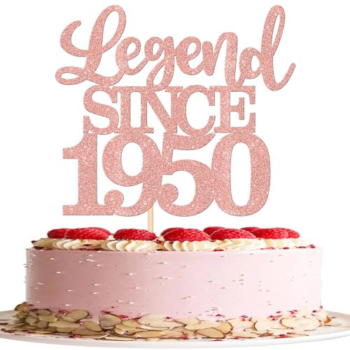 SYKYCTCY 1 Pack Legend Since 1950 Cake Topper Glitter Happy 75th Birthday Cake Pick 75 Fabulous Cake Decorations for Cheers to 75th Birthday Wedding Anniversary Party Supplies (Rosegold, 75th)