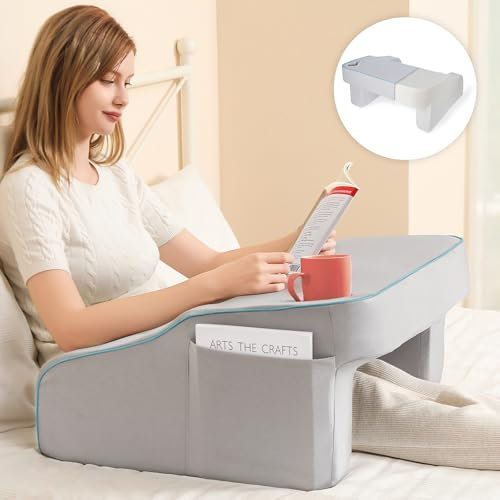 Reading Pillow for Gaming, Ergonomic Lap Pillow Desk for Arm Rest, Gaming Pillow for Bed and Sofa, Foam Laptop Pillow for Lap, Washable Lap Desk Pillow with Cup Holder for Reading, Working, Gaming