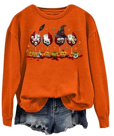 NRTOTI Halloween Sweatshirt Ohne Kapuze Damen Rundhalsausschnitt Oberteile Kordelzug Jogginganzug Pattern Print Sweatshirt Bequemer Pulli Lässig Sportjacken Farbvarianten Sweatjacke