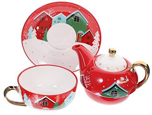 CRILSTYLEO 1juego Té Cerámica Diseño Navideño Tetera y Tazas Para Agua Para Fiestas y De Navidad