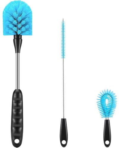 12.2 inch Bottle Brush Set of Three，Washable Coffee Cups, Water Bottles, Baby Bottles, Straws, to-go Cups, Long-Handled 3-in-1 Stainless Steel Bottle Brushes.
