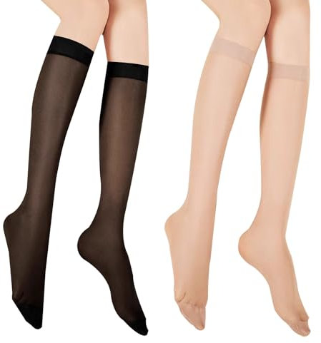 KEYRI 6 Paia Gambaletti Donna, Calze Gambaletti Elevata Elasticità Gambaletto Trasparente Tinta Unita Calze Gambaletto per Ragazze e Signore Abito Quotidiano Cosplay Festa (Nero, Nudo, Taglia unica)