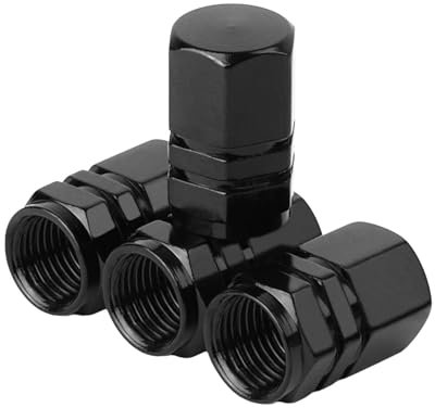 Ventilkappen Auto, Motorrad, Fahrrad, Aluminiumlegierung, 4 Stück, Autoventil Kappe, Autoreifen, Metall Reifen Ventilkappen, Reifen Ventildeckel, Ventilkappe (Schwarz)