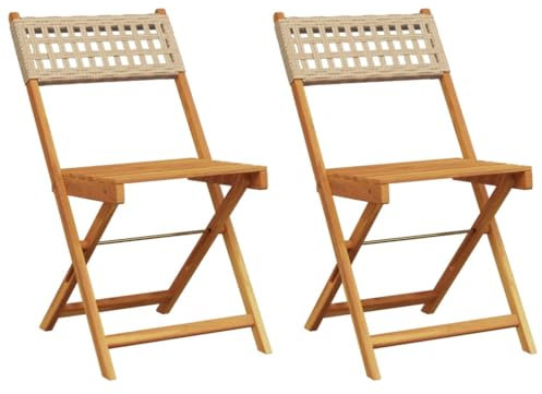 Gecheer 2 STK. Klappbar Gartenstuhl Holzstuhl Gartenstühle Terrassenstuhl Balkonstuhl Garten Essstuhl Klappstuhl Gartenmöbel Beige Massivholz Akazie und Poly-Rattan