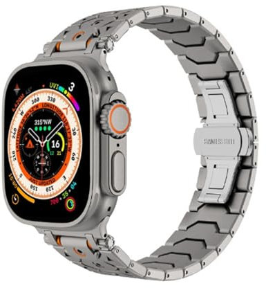 SERDAS Correas de reloj Titan de acero inoxidable y acero para Apple Watch Band Ultra 2 49mm 46mm 45mm 44mm Series 10 9 8 7 6 5 4 3 2 1 SE con conector de metal(Octagon titanium,45mm)