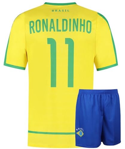 Brasilien Fußball Trikot Set Heim Ronaldinho - WM 2002 - Kinder und Erwachsene - Jungen - Sportsachen - Geschenk - Sport t Shirt - Sportbekleidung - Größe S