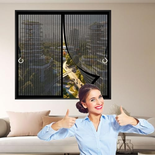 Fliegengitter Balkontür 58 x 168 cm (Anpassbar) Stärkere Magneten, Magnet-Verschluss Magnetvorhang Fliegenvorhang Ohne Bohren Nicht Kürzbar für Balkontür Terrassentür, Schwarz