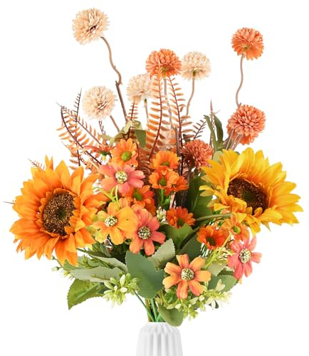Joyblossom Künstliche Blumen wie Echt, Kunstblumen Herbst, Herbstblumen Künstlich, Blumenstrauß Künstlich für Herbstdeko Hochzeit Zuhause Tischdeko Wohnzimmer Deko, Orange