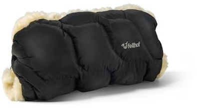 Fellhof Kinderwagen Handwärmer Lammfell WINTERBERG & Tuch Blaubaer | Kinderwagen Muff wind- & wasserabweisend, reflektierende Streifen, Druckknöpfe | Kinderwagen Handschuhe warm | waschbar bei 30°C