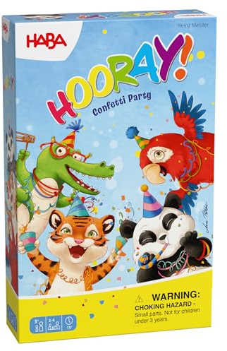 HABA Hooray Confetti Party – Jeu dès 3 Ans avec dés et confettis colorés – Reconnaissance des Couleurs et des Formes pour 2 à 4 Joueurs – 2012214003