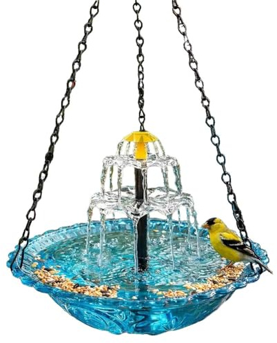 Solar Cascade Hanging Bird Bath Fountain, Outdoor Solar Water Fountain with Multi Tier Waterfall Design, Decorative Hanging Bird Feeder Bath for Yard, Outdoor Garden Decor