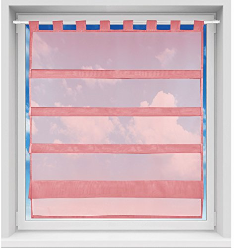 Bistrogardine in transparent mit Raffoptik, einfarbige und lichtdurchlässige Voile-Scheibengardine mit Schlaufe, in vielen Größen verfügbar (90 x 110 cm/Bordeaux - Beere)